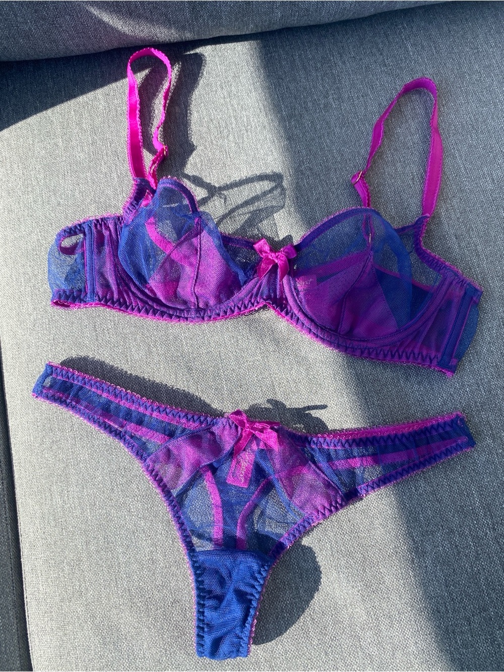 Agent Provocateur L’Agent Sheer Purple & Fuchsia Lace Bra and Thong Set